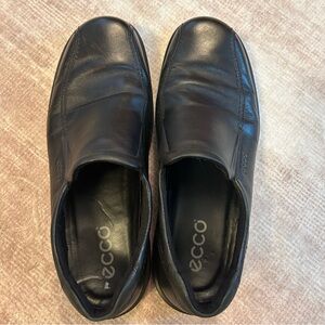 Ecco Black Leather Loafers Slip-On Shoes Sz‎ 46